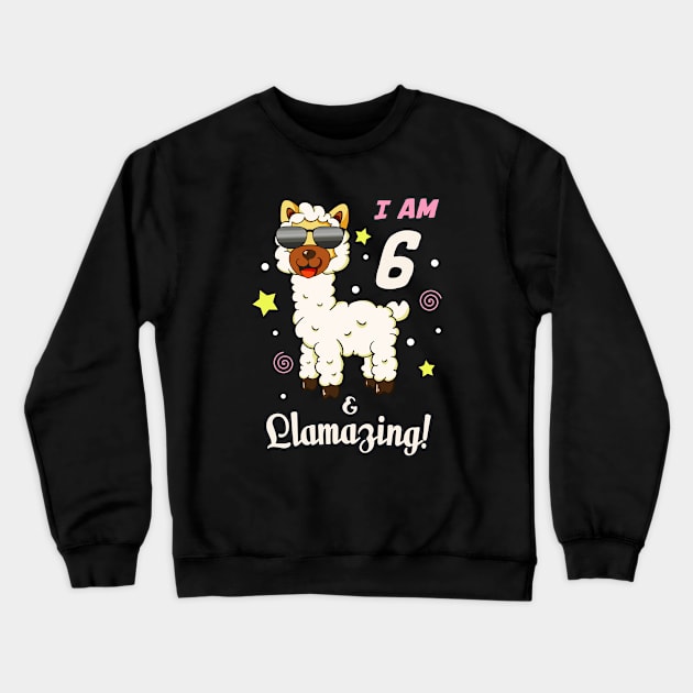 Funny Llama Alpaca 6th Birthday Kids Crewneck Sweatshirt by Foxxy Merch